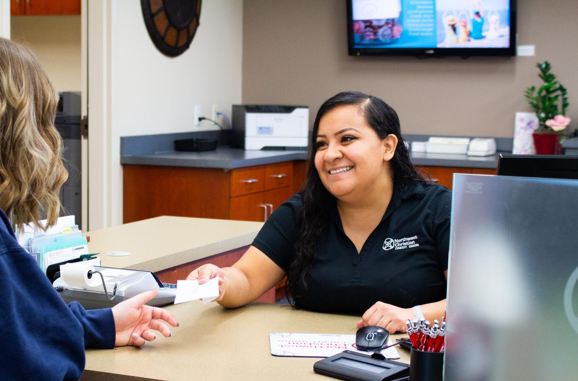 A smiling female employee.